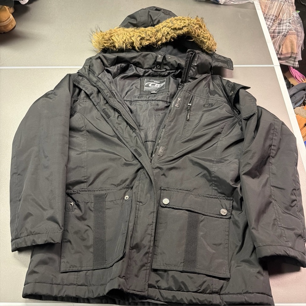 VINTAGE CB Sports Jacket Womens Large Black  Puffer Ski Winter 90s Removablehood